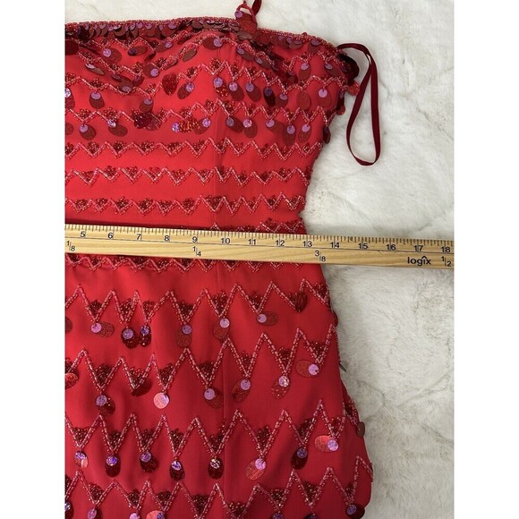 Precious Formals Sequined Dress Bright Red Sz 6 Sleeveless Low Back Maxi Prom - Picture 6 of 7